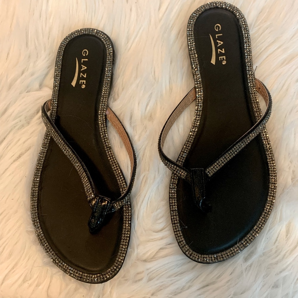 Black rhinestone sandals